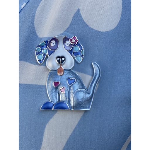 Broche aimant chien longues oreilles coeurs