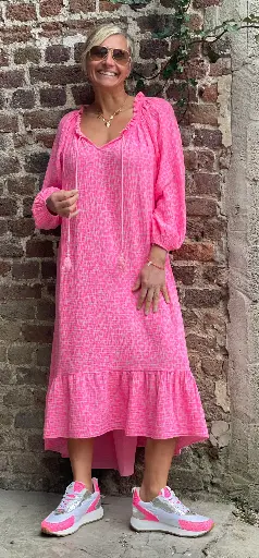 Robe longue Gaufrée Léo col Cordons