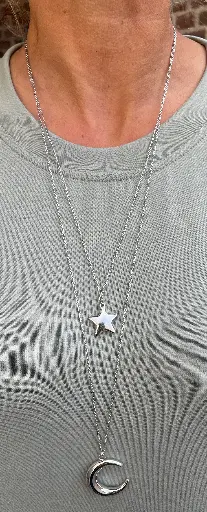 Collier double chaînes Lune/Etoile