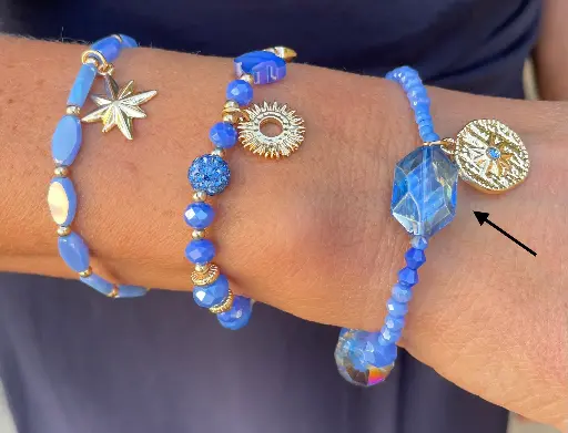 Bracelet Grosses Perles et Soleil n°188 (Bleu)