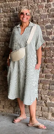 Robe Col Chemise Lignée 