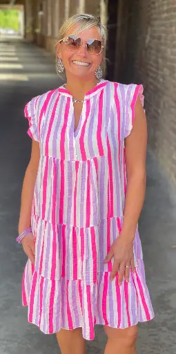 Robe Courte Gaze de Coton Lignes