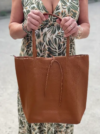 Sac Cabas Cuir Grainé Uni