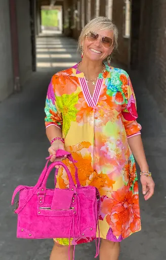 Robe Fleurs Col Ligné