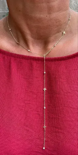 Collier chaîne pendant Croix/Strass K147