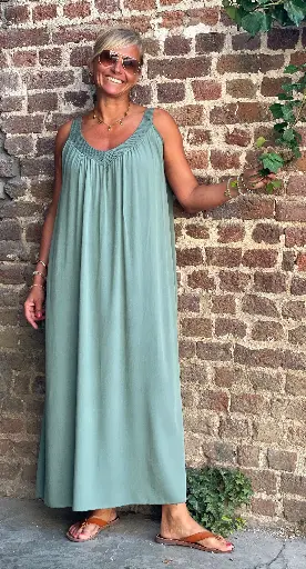 Robe longue V bretelles treillis