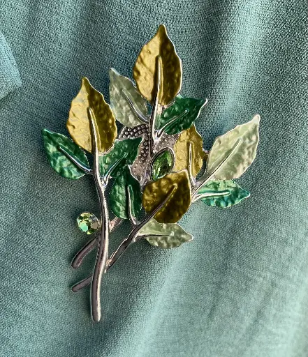 Broche Aimant Feuilles Perles
