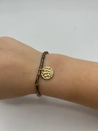 Bracelet perles cylindres médaillon croco n°229 (Brun)