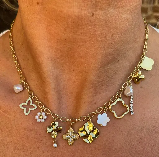 collier chaîne breloques Trèfles K1034