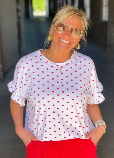 T-shirt Pois manches froufrous