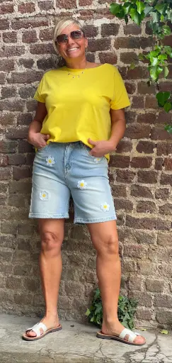 Bermuda jeans fleurs