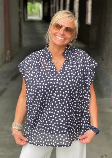 Blouse Col Mao Pois