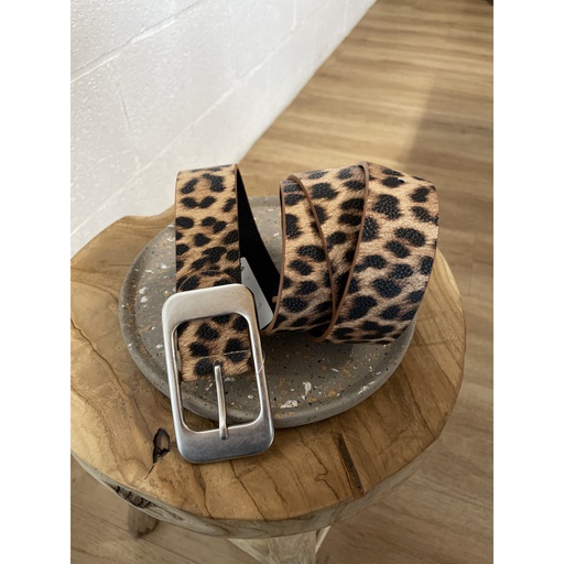 Ceinture léopard boucle rectangle métal plat