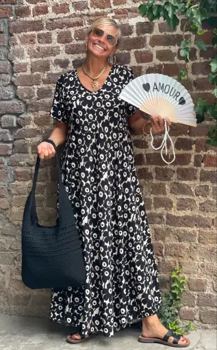 Robe longue manches courtes flowers/blanc 