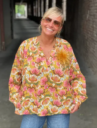 Blouse col mao Fleurs