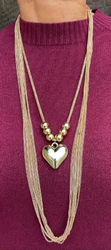 Collier fines chaînes coeur