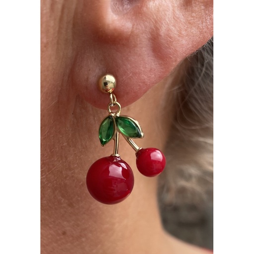 Boucles d'oreilles Cerises Feuilles verte n°101