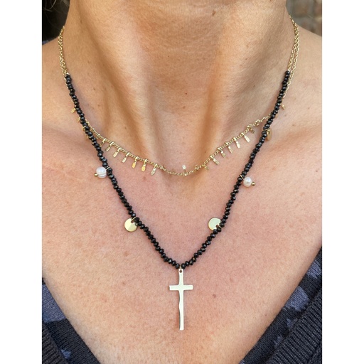 Collier 3 rangs croix D-056