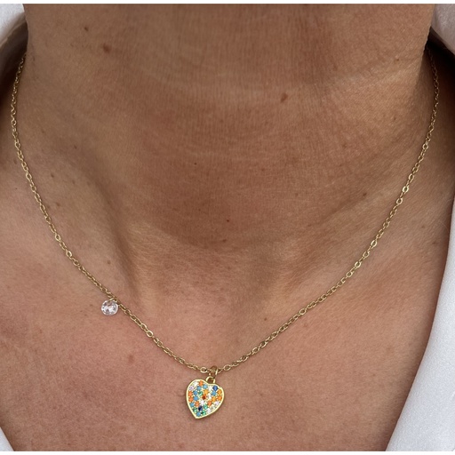 Collier coeur multicolore strass WF-K090