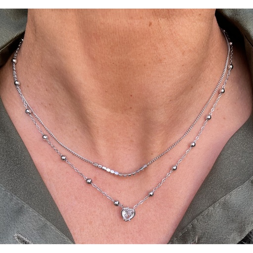 Collier fin double billes + coeur YL XL0180