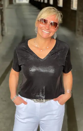T-shirt V fluide brillant
