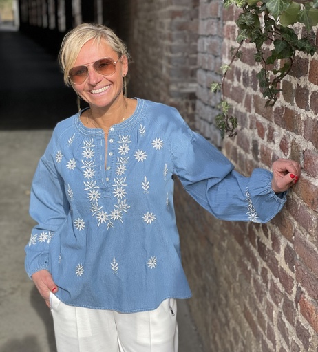 Blouse Jeans Broderies Fleurs