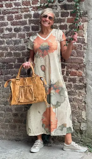 Robe V lurex Coquelicot